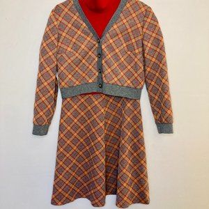 VINTAGE Lerok 2-Piece Plaid Turtleneck Dress and Cropped Sweater